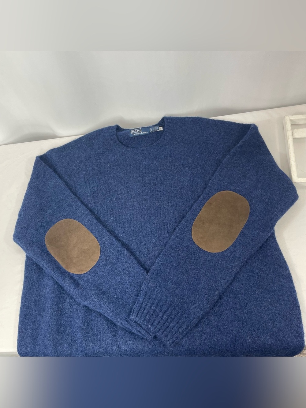 Polo Ralph Lauren XXL Suede Patch Wool Alpaca Sweater Navy Blue